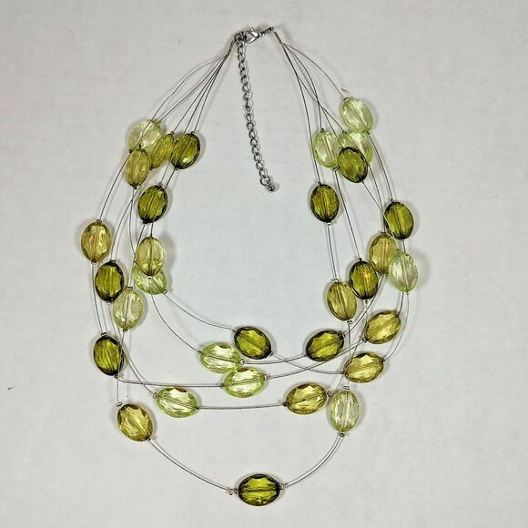 Multi-Strand Green Beaded Statement Necklace Layered Fashion Jewelry 16" - 19" - Picture 7 of 10